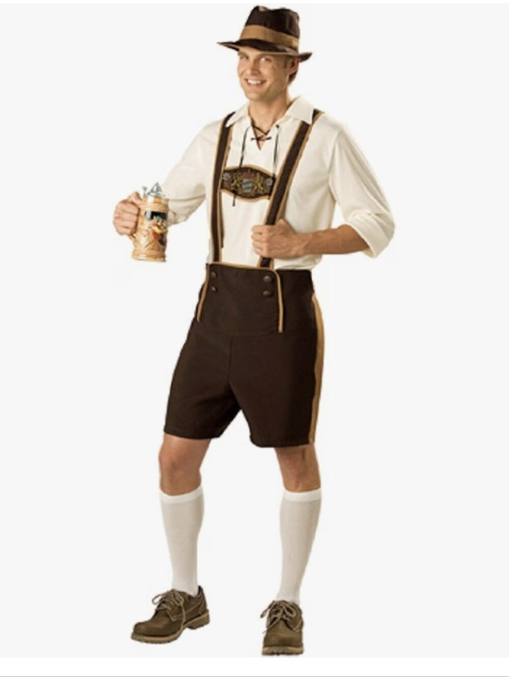 Men's Brown Lederhosen Shorts with Suspenders - Classic Oktoberfest Costume
